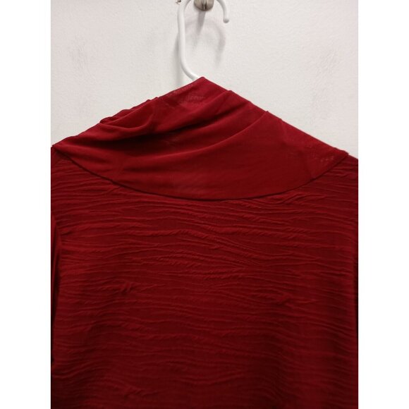 Laura Hlavac Womens Cowl Neck Top XL Red Textured Sheer Bishop Sleeve BOHO - Picture 8 of 9